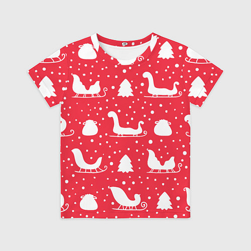 Детская футболка Сани, ёлочки, подарки / 3D-принт – фото 1