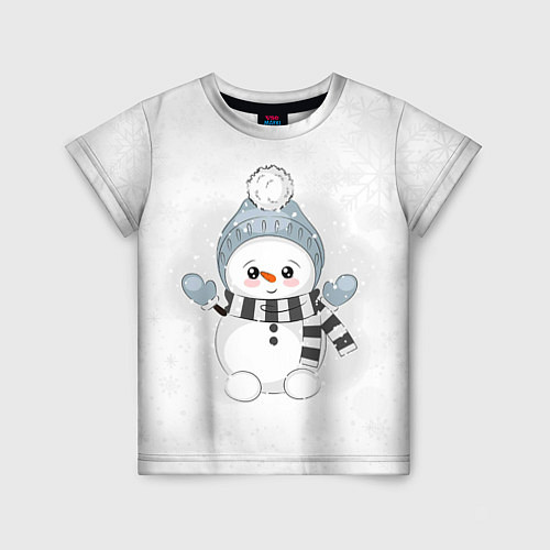 Детская футболка Милый снеговик и снежинки / 3D-принт – фото 1