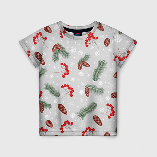 Детская футболка Зимние ягоды и шишки / 3D-принт – фото 1
