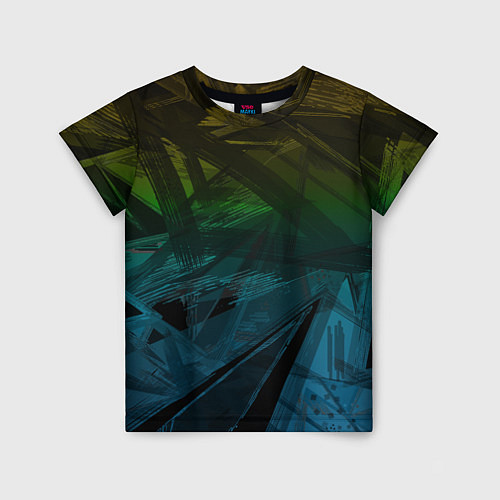 Детская футболка Черный абстрактный узор на сине-зеленом фоне / 3D-принт – фото 1