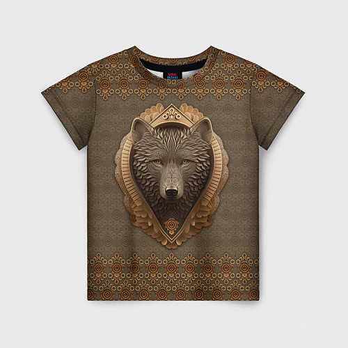 Детская футболка Волк объёмный барельеф с этническим орнаментом / 3D-принт – фото 1