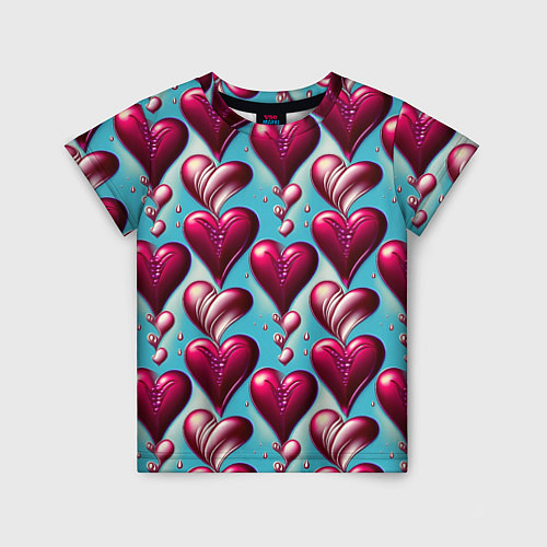 Детская футболка Паттерн красные абстрактные сердца / 3D-принт – фото 1