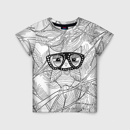 Детская футболка Раскраска гламурная совушка / 3D-принт – фото 1