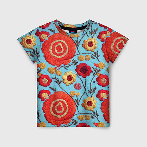Детская футболка Эффект вышивки маки / 3D-принт – фото 1