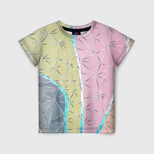 Детская футболка Разноцветный фон из треугольников с металлическими / 3D-принт – фото 1