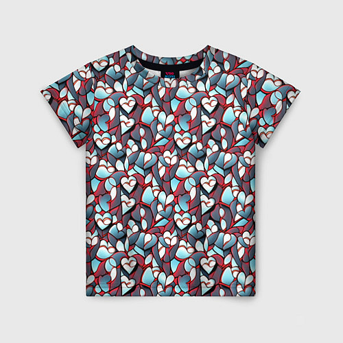 Детская футболка Абстрактный паттерн с сердцами / 3D-принт – фото 1