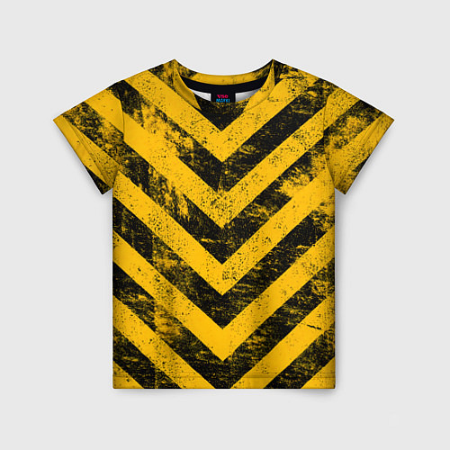 Детская футболка WARNING - желто-черные полосы / 3D-принт – фото 1