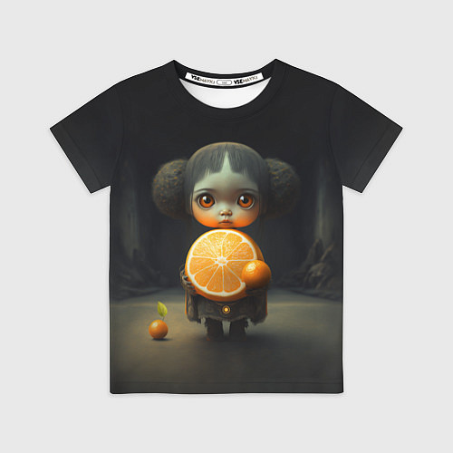 Детская футболка Девочка с мандарином в руках / 3D-принт – фото 1