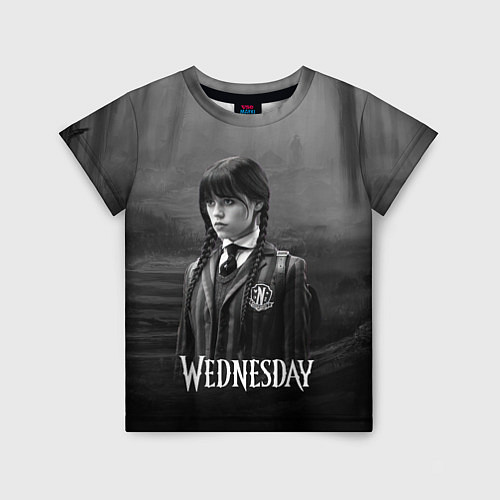 Детская футболка Wednesday черно-белый стиль / 3D-принт – фото 1
