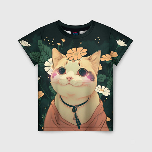 Детская футболка Смущённый мемный котик / 3D-принт – фото 1