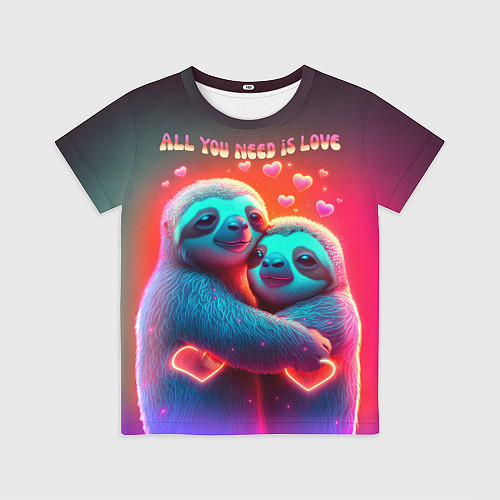 Детская футболка Влюбленные ленивцы - всё что тебе нужно - это любо / 3D-принт – фото 1