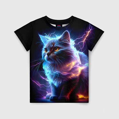 Детская футболка Электрический котёнок искрящий молниями / 3D-принт – фото 1