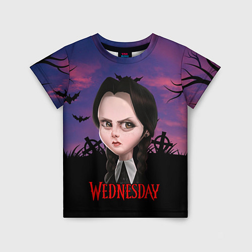 Детская футболка Уэнсдэй кладбище арт / 3D-принт – фото 1