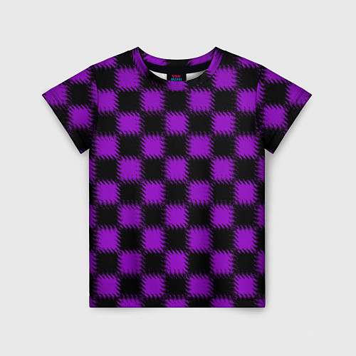 Детская футболка Фиолетовый черный узор Шахматка / 3D-принт – фото 1