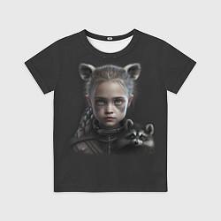 Футболка детская Девочка и енот, цвет: 3D-принт