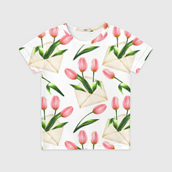 Футболка детская Тюльпаны в конвертах - паттерн, цвет: 3D-принт