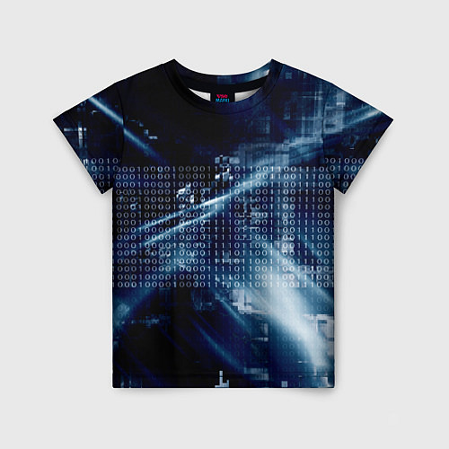 Детская футболка Тёмно-ледяной фон и бесконечный код / 3D-принт – фото 1