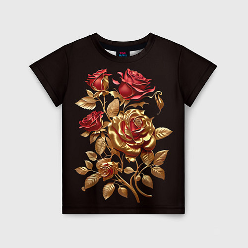 Детская футболка Красные и золотые розы / 3D-принт – фото 1