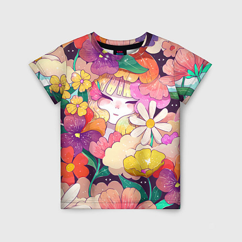 Детская футболка Девочка в цветах / 3D-принт – фото 1