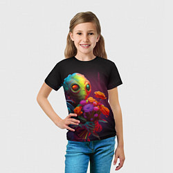 Футболка детская Инопланетянин с цветами, цвет: 3D-принт — фото 2