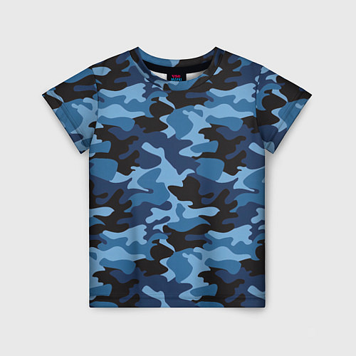 Детская футболка Сине-черный камуфляж / 3D-принт – фото 1