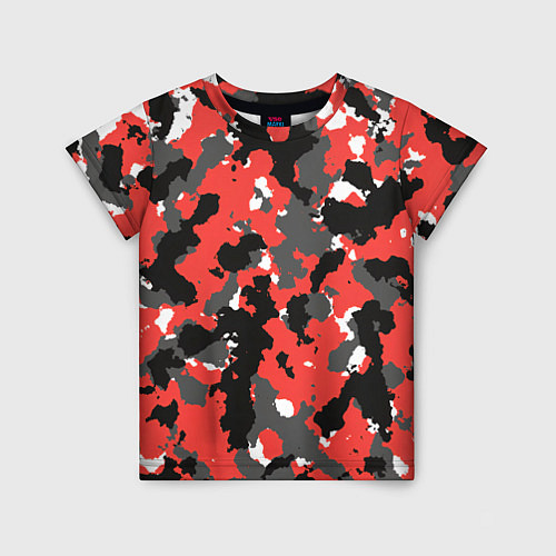 Детская футболка Красно-черный камуфляж / 3D-принт – фото 1