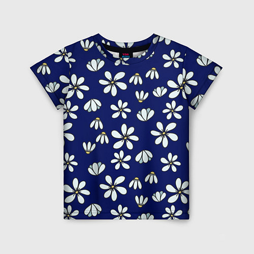 Детская футболка Дудл ромашки на синем фоне - паттерн / 3D-принт – фото 1
