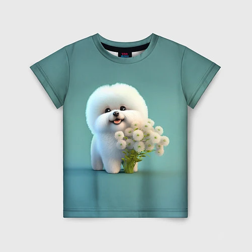Детская футболка Белая собака милаха / 3D-принт – фото 1