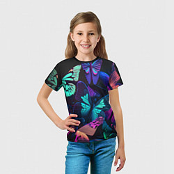 Футболка детская Много неоновых бабочек, цвет: 3D-принт — фото 2