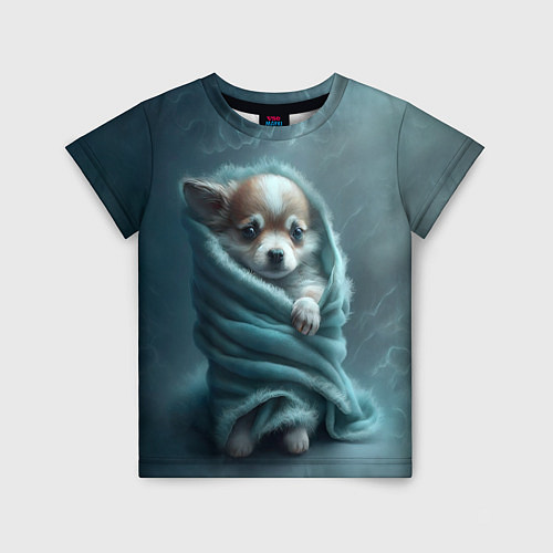 Детская футболка Милый щенок в одеяле / 3D-принт – фото 1
