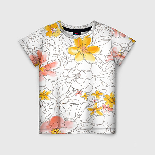 Детская футболка Нарисованный цветы - светлый / 3D-принт – фото 1
