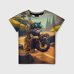 Детская футболка Кот на мотоцикле - байкер