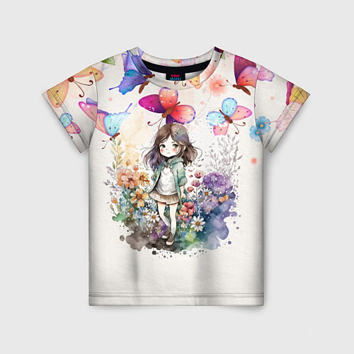Детская футболка Девочка среди цветов / 3D-принт – фото 1