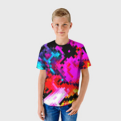 Футболка детская Pixel neon mosaic, цвет: 3D-принт — фото 2