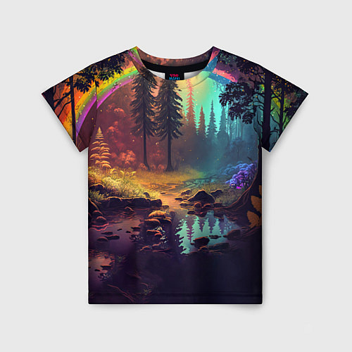 Детская футболка Неоновый лес с радугой / 3D-принт – фото 1