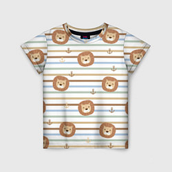 Футболка детская Лев и якори: полосы - паттерн, цвет: 3D-принт