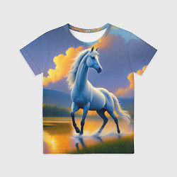 Футболка детская Белая лошадь на рассвете, цвет: 3D-принт