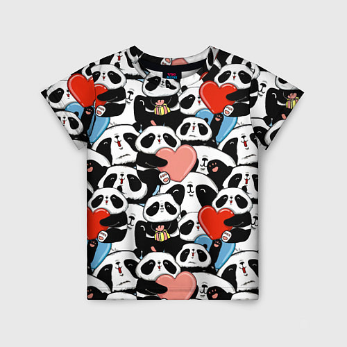 Детская футболка Панды с сердечками / 3D-принт – фото 1