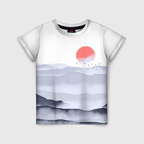 Детская футболка Японский пейзаж - восход солнца / 3D-принт – фото 1