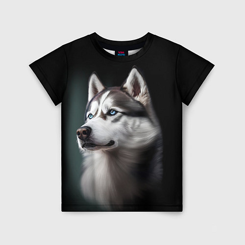 Детская футболка Собака Хаски с голубыми глазами / 3D-принт – фото 1