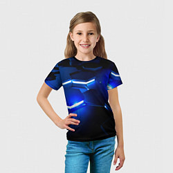 Футболка детская Металлические соты с синей подсветкой, цвет: 3D-принт — фото 2