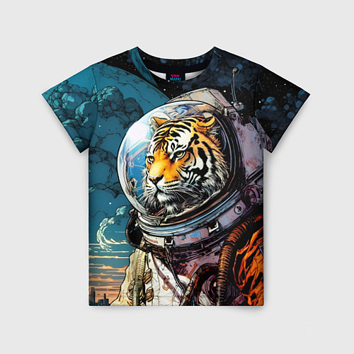 Детская футболка Тигр космонавт на далекой планете / 3D-принт – фото 1