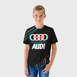 Футболка детская Значок Audi в стиле glitch на темном фоне, цвет: 3D-принт — фото 2
