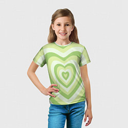 Футболка детская Зеленые сердца - индикид паттерн, цвет: 3D-принт — фото 2