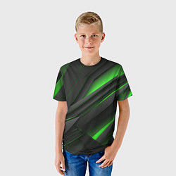 Футболка детская Черно-зеленые объемные полосы, цвет: 3D-принт — фото 2