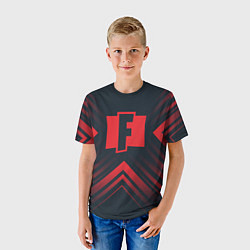 Футболка детская Красный символ Fortnite на темном фоне со стрелкам, цвет: 3D-принт — фото 2