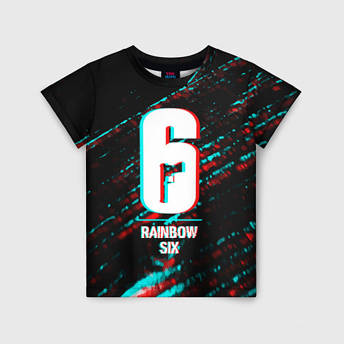 Детская футболка Rainbow Six в стиле glitch и баги графики на темно / 3D-принт – фото 1