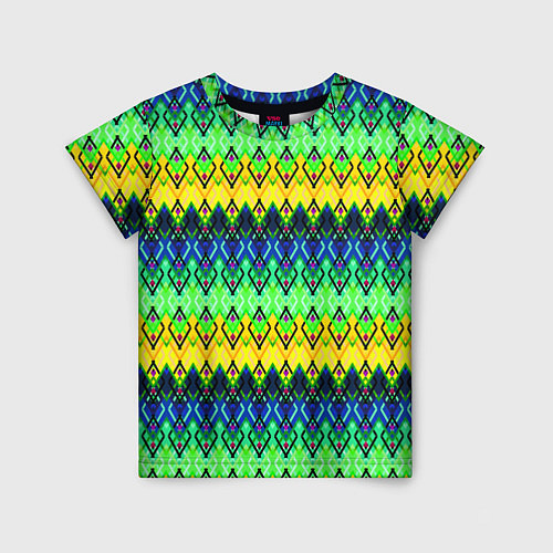 Детская футболка Разноцветный желто-синий геометрический орнамент / 3D-принт – фото 1