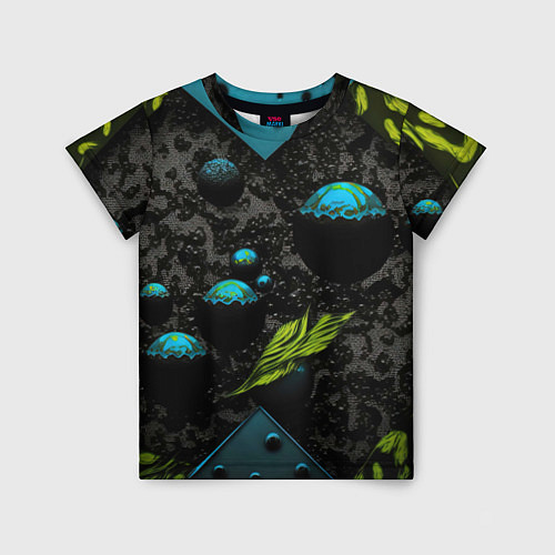 Детская футболка Зеленые абстрактные листья / 3D-принт – фото 1