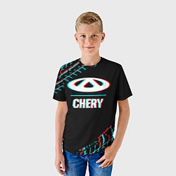 Футболка детская Значок Chery в стиле glitch на темном фоне, цвет: 3D-принт — фото 2